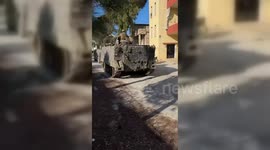 Lebanon: Lebanese army vehicles and UNIFIL forces move towards the town of Maroun al-Ras
