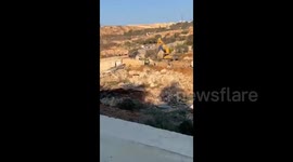 Israeli authorities demolish a restaurant to the west of Bethlehem, south of the West Bank