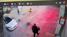 Sewer explodes sending manhole cover hurtling at pedestrian