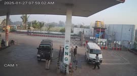 Fuel pump takes on a life of its own and attacks driver as he refills car