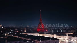 Mole Antonelliana in Turin illuminated in red to celebrate Chinese New Year
