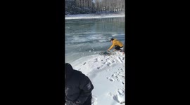 Chinese New Year follower falls into frozen lake while trying to light firecracker