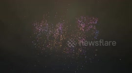 Thousands of drones blown down by strong winds while performing a light show in the sky