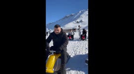 Friends lose balance and fall while sledding in Isparta, Turkey