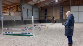 Horse trips during show jumping practice in Touquet, France