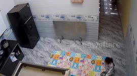 Two children collided with each other while riding a children's bicycle