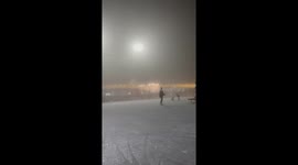 Ice skater attempts trick but trips and falls in Almaty, Kazakhstan