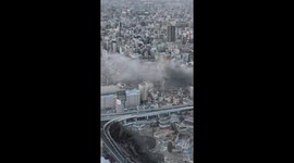 Large fire breaks out near Tsutenkaku Tower in Osaka, Japan