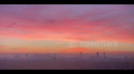 Daybreak over the Boston skyline from Cambridge