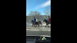 Men ride horses to extend Chinese New Year greetings