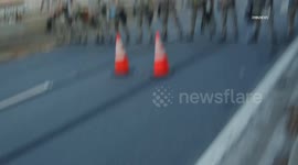 US, Los Angeles: Downtown LA Anti Immigration Protesters Face Off With Police With Spanish Sound On Tape Part 5