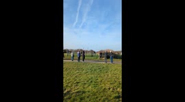ATR lands in Birmingham UK on a clear day with a squealing child in the background