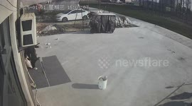Brick narrowly misses woman in Anhui, China