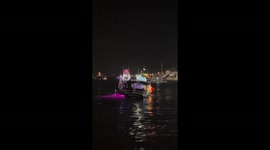 Boat crash during parade caught on camera in Newport Beach, California, USA