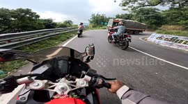 Bus collides with motorcycle in Tamil Nadu, India