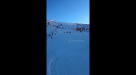 Ski jumper fails after ski detaches mid-jump in Beijing, China