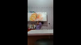 Wall cabinet disaster startles child in Ufa City, Russia