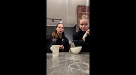 Friends attempt cinnamon challenge in Saint Petersburg, Russia