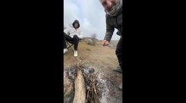 Person falls off chair outdoors in Amasya