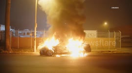 US, Los Angeles: Historic South Central Auto Fire