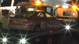 US, Los Angeles: Sylmar Sedan Crashes into Freeway Patrol Tow Truck