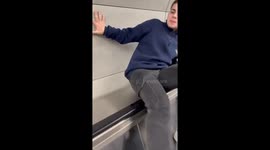 Escalator slide ends with ripped pants in Istanbul, Turkey