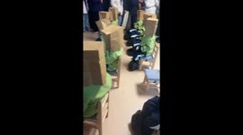 Children dressed identically in Hebei kindergarten parent-child activity