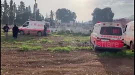 Palestine Red Crescent teams are assisting with the burial of seven individuals in the Martyrs’ Cemetery in Jenin Camp