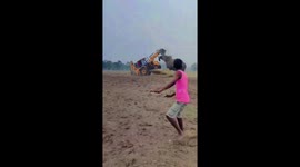 Enraged wild elephant attacks JCB in India