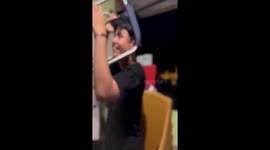 Camper gets his head stuck inside folding chair