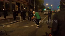 Protest in downtown Los Angeles, CA on Monday, February 3, 2025. People took to the streets to protest against president Trump's immigration policies.