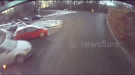Extremely Near Miss as Truck Slips Off Road