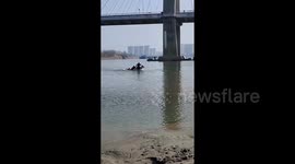Hero on horseback rides stallion into icy river to rescue elderly man in China