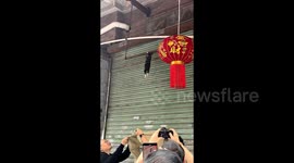 Kindhearted pedestrians help rescue kitten trapped on iron railing in China