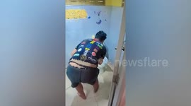 Huge snake rears up from the toilet in front of shocked family