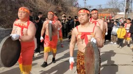 China: Yellow River Men parade in Yuncheng