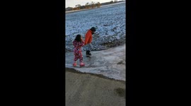 Winter fun on ice ends with a slippery surprise as kids take a tumble