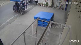 Customer leaps away from out-of-control car hurtling into vehicles
