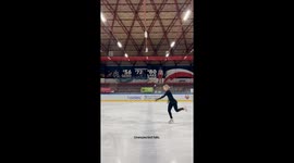 Figure skater executes a perfect whirl but ends up with a dramatic slip