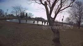 Hero policeman leaps into frozen lake to save boy, 11, in New Jersey