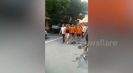 Three Brits caught 'smuggling 1kg of cocaine into Bali' seen on perp walk