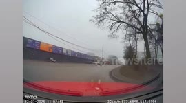 Dashcam captures pack of dogs attacking pedestrian in Ukraine