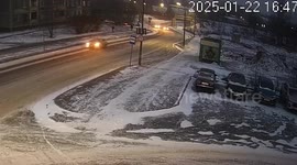 Lada driven by teen skids on icy road and slams into oncoming bus with kids on board