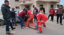 Palestine Red Crescent teams transported a critically injured person to the European Gaza Hospital