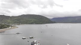 Beautiful aerial view of Pto Cisnes bay and the beauty of the Chilean Patagonia.