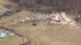 Tornado damage seen from the air in Morgan County, Tennessee