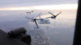 Marine Corps MV-22B Osprey planes rehearse for Super Bowl LIX flyover