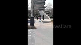 Girl's elegant scooter ride ends in disaster