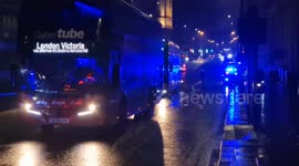 Multiple emergency vehicles called to Buckingham Palace Road, Victoria, London, after a car accident. One female was reported to have suffered injuries.