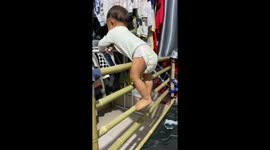 Toddler climbs over bamboo gate to escape from bed